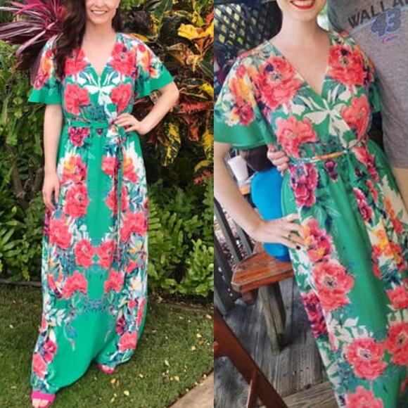 Lulus Still In Paradise Green Floral Print Wrap Maxi Dress - Picture 11 of 11